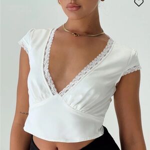 White Lace Trim V-Neck Crop Top